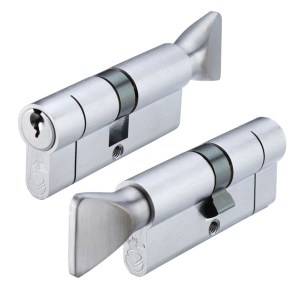 VIER CYLINDERS V5 60mm Euro Cylinder and Turn Keyed to Differ Satin Chrome