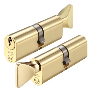 VIER CYLINDERS V5 80mm Oval Cylinder & Turn Keyed to Differ Polished Brass