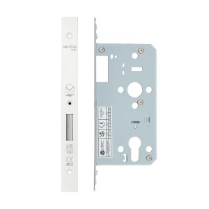 VIER DOOR HARDWARE Din Euro Deadlock- Backset 55mm - 2 Pc Forend - Square - PCW - Powder Coated White