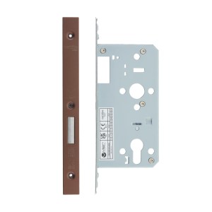 VIER DOOR HARDWARE Din Euro Deadlock- Backset 55mm - 2 Pc Forend Square - PVDBZ - Satin Bronze Effect