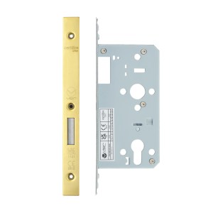 VIER DOOR HARDWARE Din Euro Deadlock- Backset 55mm - 2 Pc Forend - Square - PVDG- Polished Brass Effect