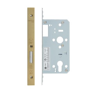 VIER DOOR HARDWARE Din Euro Deadlock- Backset 55mm - 2 Pc Forend - Square - PVDSB - Satin Brass Effect