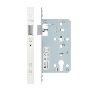 VIER DOOR HARDWARE Din Latch - Backset 60mm - 2 Pc Forend - Square - PCW - Powder Coated White
