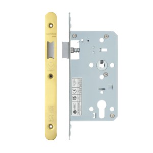 VIER DOOR HARDWARE Din Latch - Backset 60mm - 2 Pc Forend - Radius - PVDG - Polished Brass Effect