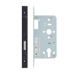VIER DOOR HARDWARE Din Euro Deadlock- Backset 60mm - 2 Pc Forend - Square - PCB - Powder Coated Black