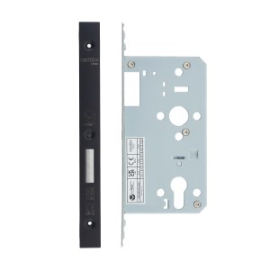 VIER DOOR HARDWARE Din Euro Deadlock- Backset 60mm - 2 Pc Forend - Square - PVDBLK - PVD Black