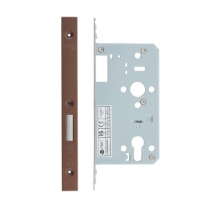 VIER DOOR HARDWARE Din Euro Deadlock- Backset 60mm - 2 Pc Forend Square - PVDBZ - Satin Bronze Effect