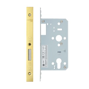 VIER DOOR HARDWARE Din Euro Deadlock- Backset 60mm - 2 Pc Forend - Square - PVDG- Polished Brass Effect