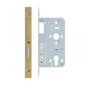 VIER DOOR HARDWARE Din Euro Deadlock- Backset 60mm - 2 Pc Forend - Square - PVDSB - Satin Brass Effect
