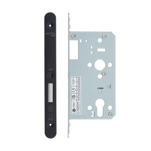 VIER DOOR HARDWARE Din Euro Deadlock- Backset 60mm - 2 Pc Forend - Radius - PCB - Powder Coated Black