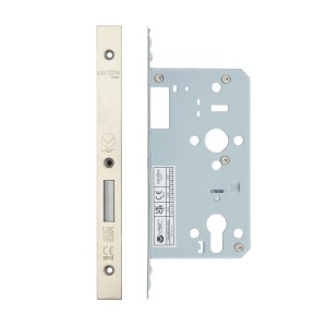 VIER DOOR HARDWARE Din Euro Deadlock- Backset 60mm - 2 Pc Forend - Square - SSS - Satin Stainless Steel