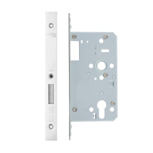 VIER DOOR HARDWARE Din Euro Deadlock- Backset 60mm - 2 Pc Forend - Square - PSS - Single Throw Polished Stainless