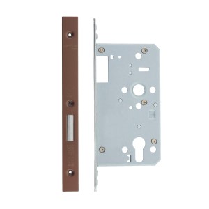 VIER DOOR HARDWARE Din Euro Deadlock- Backset 60mm - 2 Pc Forend Square - PVDBZ - Single Throw PVD Satin Bronze
