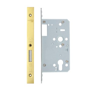 VIER DOOR HARDWARE Din Euro Deadlock- Backset 60mm - 2 Pc Forend - Square - PVDG- Single Throw PVD Gold