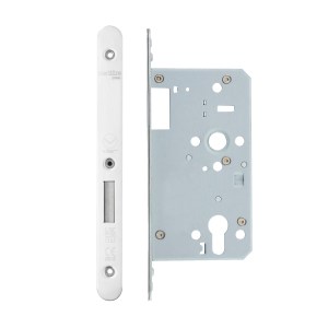 VIER DOOR HARDWARE Din Euro Deadlock- Backset 60mm - 2 Pc Forend - Radius - PSS - Single Throwl Polished Stainless