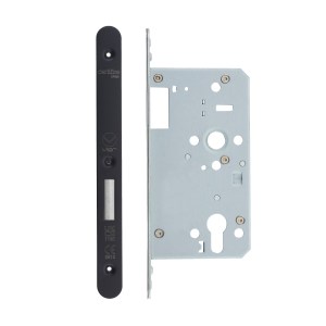 VIER DOOR HARDWARE Din Euro Deadlock- Backset 60mm - 2 Pc Forend - Radius - PVDBLK - Single Throw PVD Satin Black