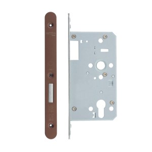 VIER DOOR HARDWARE Din Euro Deadlock- Backset 60mm - 2 Pc Forend - Radius - PVDBZ- Single Throw PVD Satin Bronze