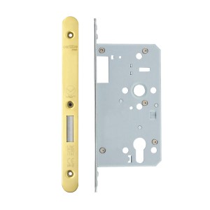 VIER DOOR HARDWARE Din Euro Deadlock- Backset 60mm - 2 Pc Forend - Radius - PVDG - Single Throw PVD Gold