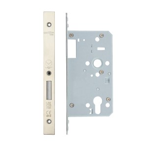 VIER DOOR HARDWARE Din Euro Deadlock- Backset 60mm - 2 Pc Forend - Square - SSS - Single Throw Satin Stainless