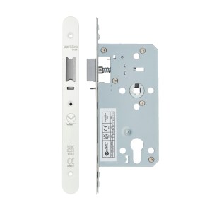 VIER DOOR HARDWARE Din Nightlatch - Backset 55mm - 2 Pc Forend - Radius - PCW - Powder Coated White