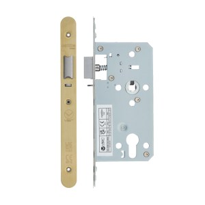 VIER DOOR HARDWARE Din Nightlatch - Backset 55mm - 2 Pc Forend - Radius - PVDSB- Satin Brass Effect