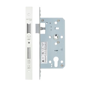 VIER DOOR HARDWARE Din Euro Sashlock- Backset 55mm - 2 Pc Forend - Square - PCW - Powder Coated White