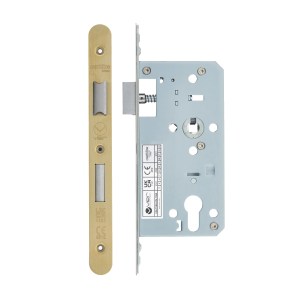 VIER DOOR HARDWARE Din Euro Sashlock- Backset 55mm - 2 Pc Forend - Radius - PVDSB- Satin Brass Effect