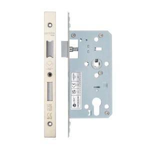VIER DOOR HARDWARE Din Euro Sashlock- Backset 55mm - 2 Pc Forend - Square - SSS - Satin Stainless Steel