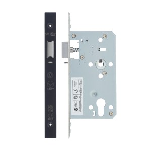 VIER DOOR HARDWARE Din Nightlatch - Backset 60mm - 2 Pc Forend - Square - PCB - Powder Coated Black