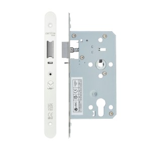 VIER DOOR HARDWARE Din Nightlatch - Backset 60mm - 2 Pc Forend - Radius - PCW - Powder Coated White