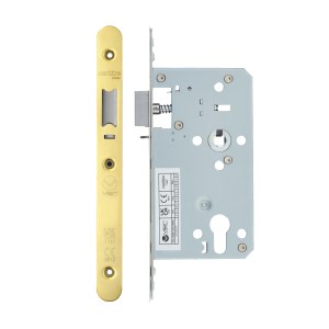VIER DOOR HARDWARE Din Nightlatch - Backset 60mm - 2 Pc Forend - Radius - PVDG - Polished Brass Effect