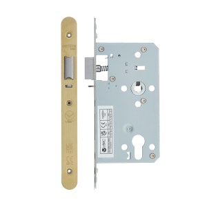 VIER DOOR HARDWARE Din Nightlatch - Backset 60mm - 2 Pc Forend - Radius - PVDSB- Satin Brass Effect