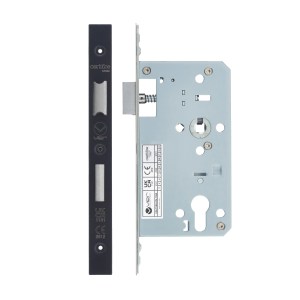 VIER DOOR HARDWARE Din Euro Sashlock- Backset 60mm - 2 Pc Forend - Square - PCB - Powder Coated Black