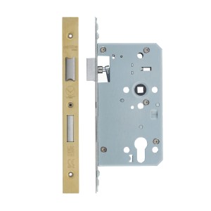 VIER DOOR HARDWARE Din Euro Sashlock- Backset 60mm - 2 Pc Forend - Square - PVDSB - Single Throw PVD Satin Brass