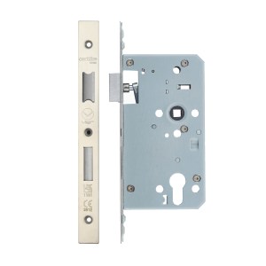 VIER DOOR HARDWARE Din Euro Sashlock- Backset 60mm - 2 Pc Forend - Square - SSS - Single Throw Satin Stainless