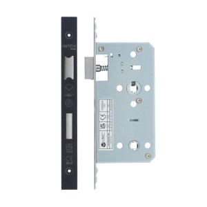 VIER DOOR HARDWARE Din Bathroom- Backset 55mm - 2 Pc Forend - Square - PCB - Powder Coated Black