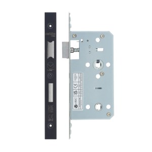 VIER DOOR HARDWARE Din Bathroom- Backset 55mm - 2 Pc Forend - Square - PVDBLK - PVD Black