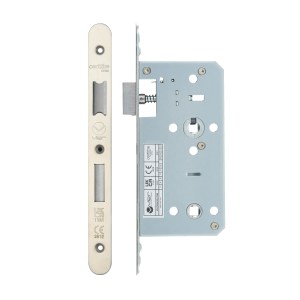 VIER DOOR HARDWARE Din Bathroom- Backset 55mm - 2 Pc Forend - Radius - SSS - Satin Stainless Steel