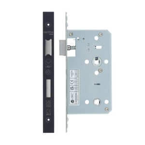VIER DOOR HARDWARE Din Bathroom- Backset 60mm - 2 Pc Forend - Square - PCB - Powder Coated Black