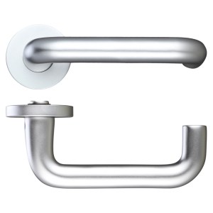 ZOO DOOR HARDWARE 19mm Return to Door Lever on Round Screw on Rose - 53mm dia Satin Aluminium