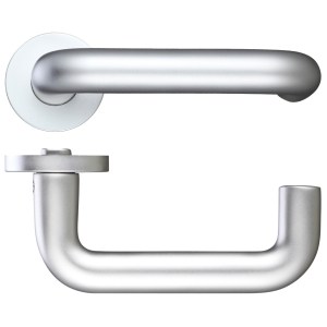 ZOO DOOR HARDWARE 22mm Return to Door Lever on Round Screw on Rose - 53mm dia Satin Aluminium