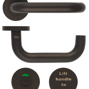 ZOO DOOR HARDWARE 19mm Lift to Lock Tubular Return to Door Lever set -Push On Rose - Grade 304 - PCB Powder Coat Black