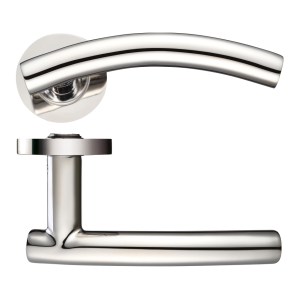 ZOO DOOR HARDWARE Arched "T-bar" Lever on round Rose Polished Stainless