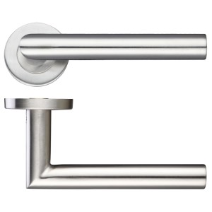 ZOO DOOR HARDWARE 19mm Mitred Lever - Push On Rose - 52mm Dia - Grade 201 Satin Stainless