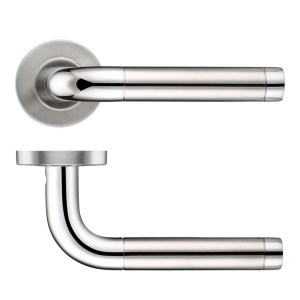 ZOO DOOR HARDWARE 19mm Radius Dual Finish Lever - Push On Rose - 52mm Dia - Grade 201 Satin Stainless/Polished Stainless