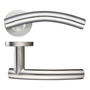 ZOO DOOR HARDWARE 19mm Arched T-Bar Lever - Push On Rose - 52mm Dia - Grade 201 Satin Stainless