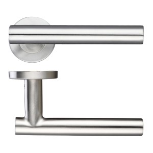 ZOO DOOR HARDWARE 19mm Straight T-Bar Lever - Push On Rose - 52mm Dia - Grade 201 Satin Stainless