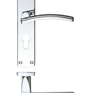 STANZA Toledo Lever Euro Lock (47.55 c/c) On Backplate 170x40mm Polished Chrome