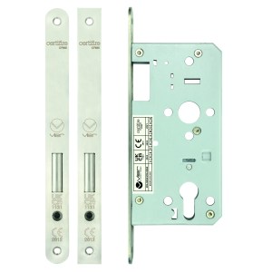 VIER DOOR HARDWARE Din Euro Deadlock - Backset 55mm Radius Satin Stainless