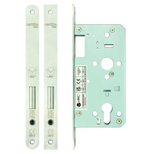 VIER DOOR HARDWARE Din Euro Deadlock - Backset 55mm Satin Stainless